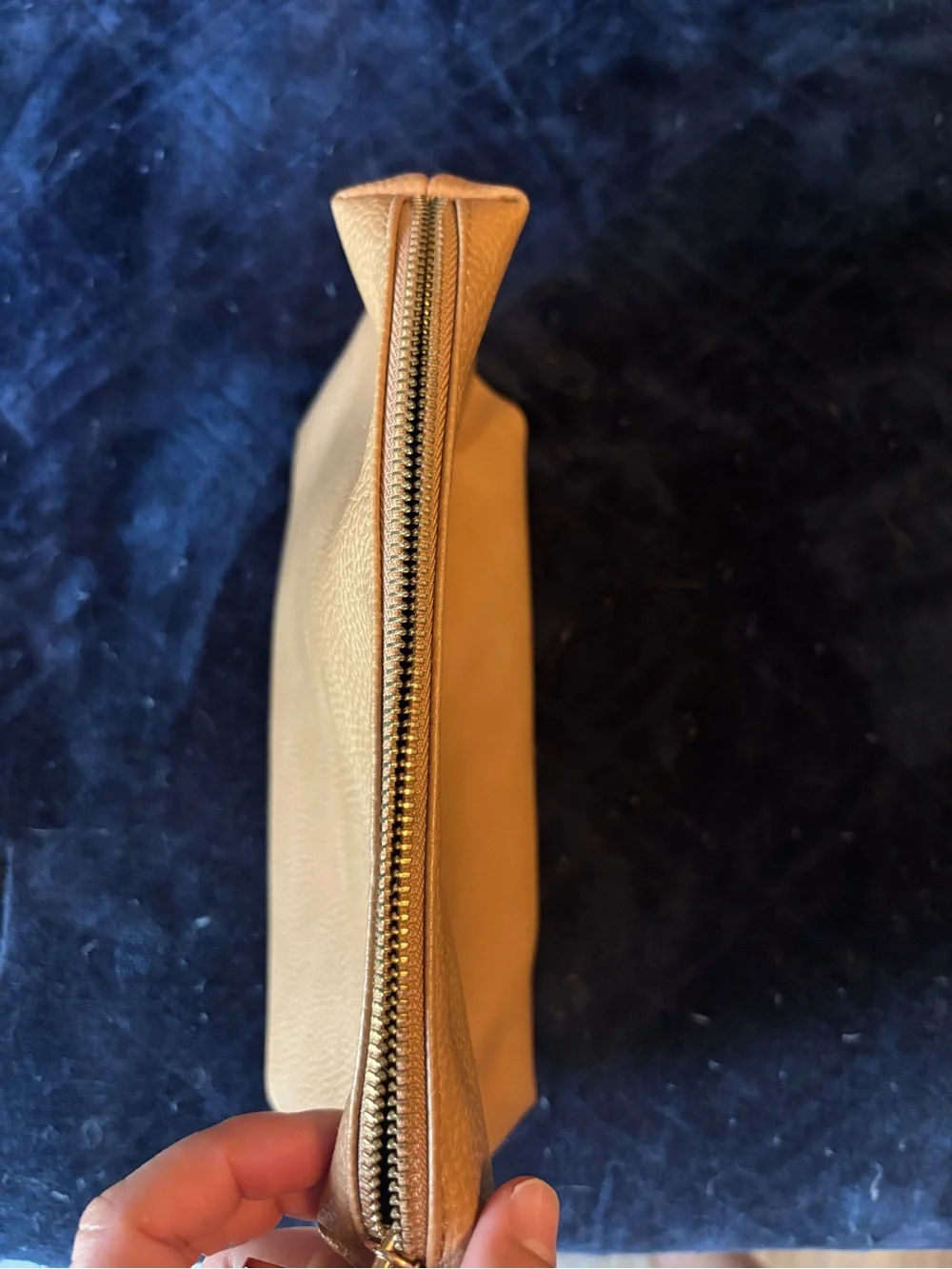 Steve Madden Tan Pebbled Faux Leather Cosmetic Makeup Travel Pouch